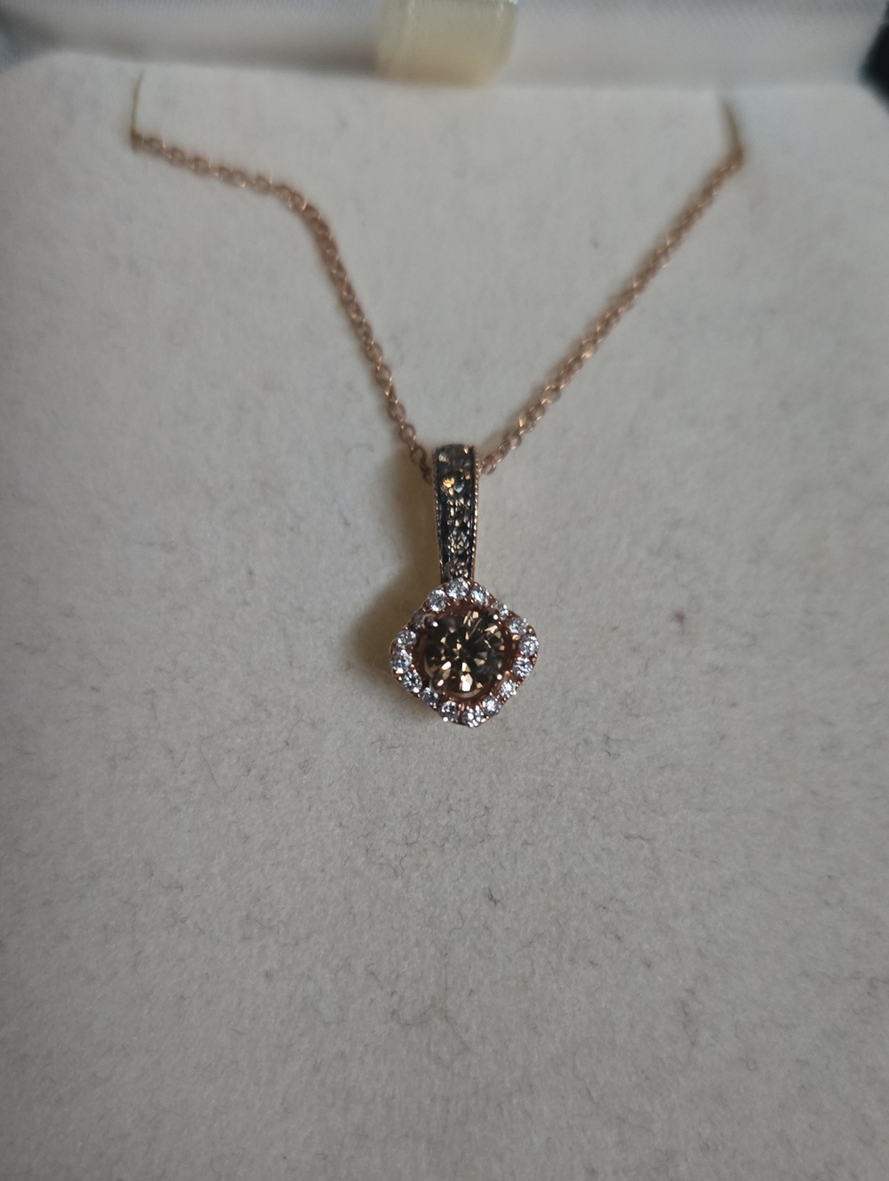 Le Vian Rose Gold Brown Stone Halo Pendant Necklace